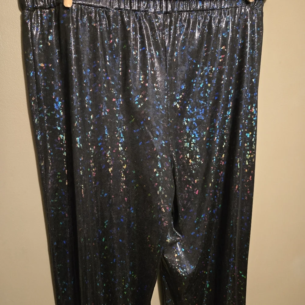 Asos Curve Women's Black Iridescent Colorful Straight Pants Size 16 Flare 31L - Picture 10 of 12